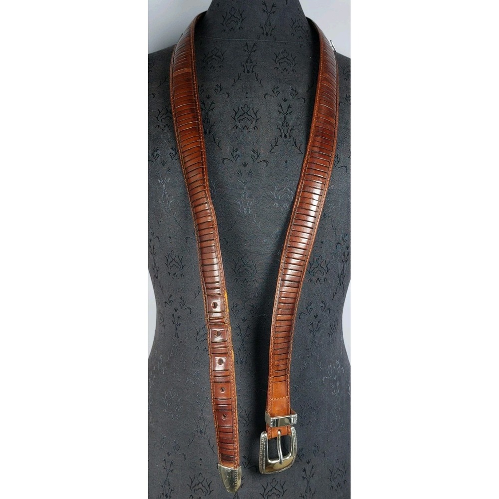 Genuine Top Grain Brown Size 44 Leather Belt Grooved With Silver Plated Buckle